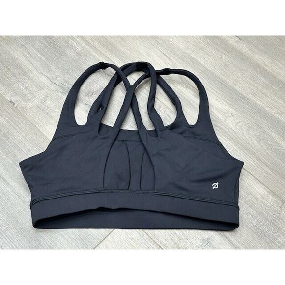 Peloton Womens Energy Sports Bra Strappy Scoop Neck Spell Out Logo Black Size M - Picture 2 of 7